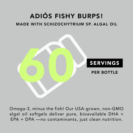 AMANDEAN Vegan Omega-3 Supplement – Algae DHA & EPA, Carrageenan-Free (120ct)