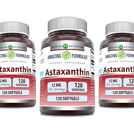 Amazing Formulas Astaxanthin 12mg Softgels - Non-GMO, Gluten Free (120 Count, 3-Pack)