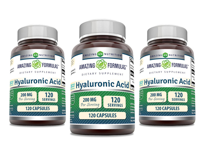 Amazing Formulas Hyaluronic Acid 200 mg Capsules – Non-GMO, Gluten Free, Made in USA | 120 Count (3 Pack) | Amazing Nutrition