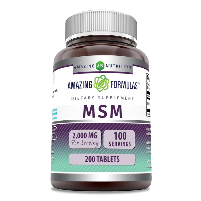Amazing Formulas MSM Supplement – 1000 mg per Serving, 200 Tablets, Non-GMO, Gluten Free, Made in USA