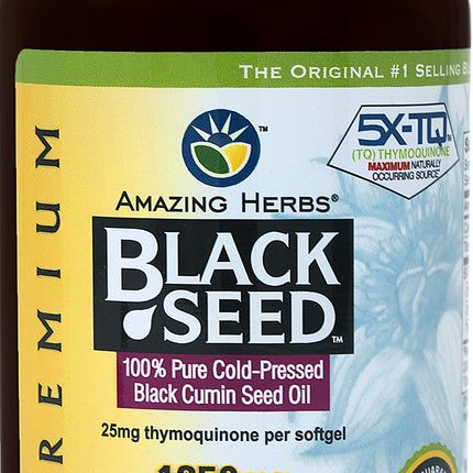 Amazing Herbs Black Seed Oil Pills 1250mg | 100 Softgel Capsules | Cold-Pressed, Non-GMO