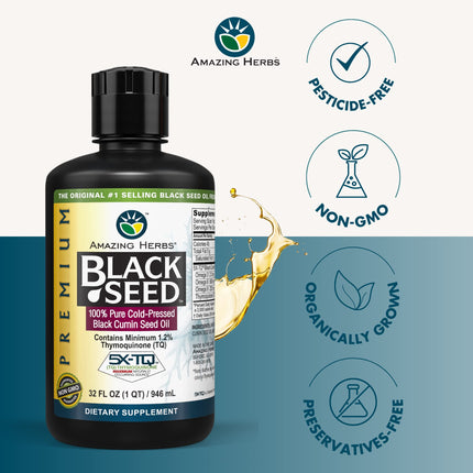 Amazing Herbs Premium Black Seed Oil – Cold-Pressed Nigella Sativa, 32 oz (Pack of 2)