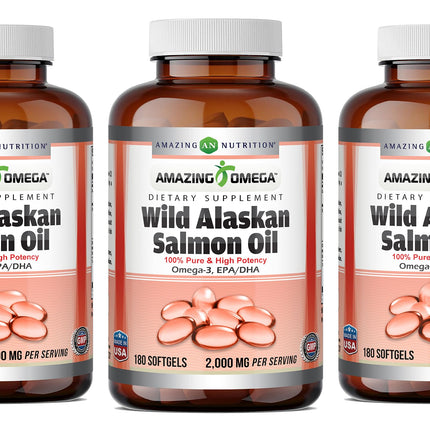 Amazing Omega Wild Alaskan Salmon Oil 2000 mg | Softgels | Non-GMO & Gluten-Free | Made in USA