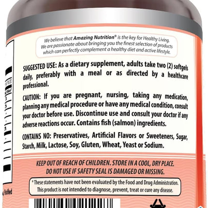 Amazing Omega Wild Alaskan Salmon Oil 2000 mg | Softgels | Non-GMO & Gluten-Free | Made in USA