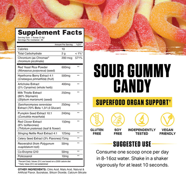 Ambrosia Nektar - Superfood Powder for Daily Organ Support | 30 Servings | Sour Gummy Candy