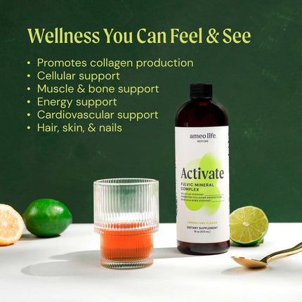 Ameo Life Fulvic Acid & Mineral Complex – Cellular Support, Detox, Skin Health | Vegan, Gluten-Free, Non-GMO | Made in USA | 16 OZ
