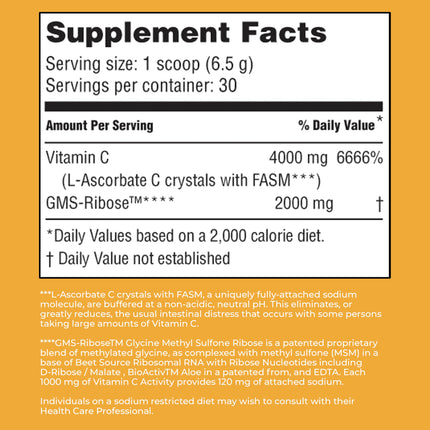 American Nutriceuticals Vitamin C Powder – Sugar-Free, Non-Acidic, 4000mg, pH-Neutral