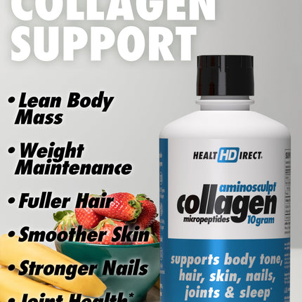 HEALTH DIRECT AminoSculpt Liquid Collagen Micropeptides – 28 oz | 28 Servings | 10 g Medical-Grade Liquid Collagen for Women – Strawberry Banana
