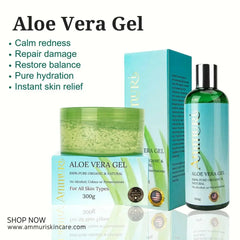 Ammuri Organic Aloe Vera Gel Set – Pure Soothing Gel for Face, Hair & Body