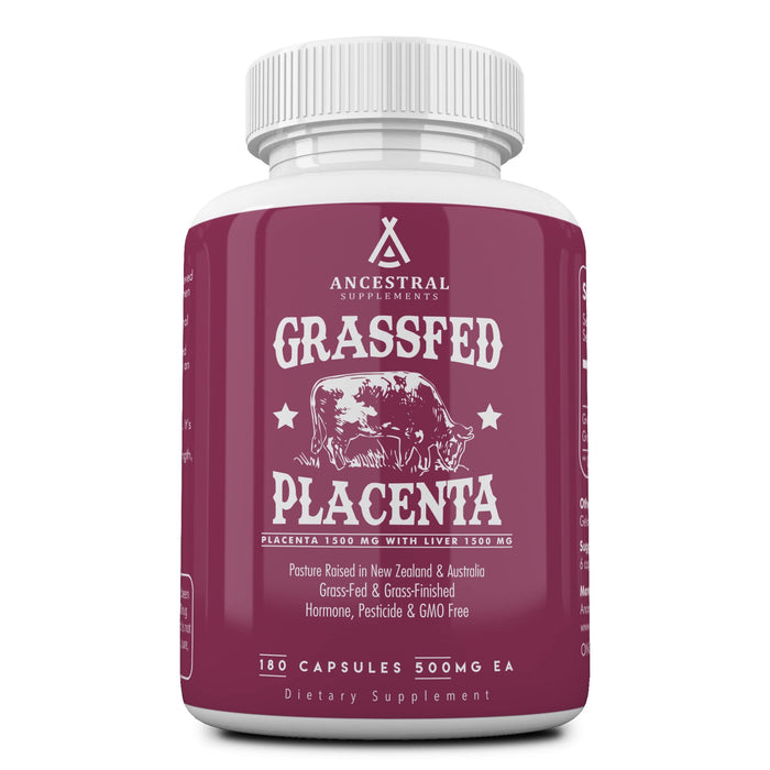 Ancestral Supplements Grass-Fed Placenta & Liver 180 Capsules – Postpartum Support, Menopause Relief