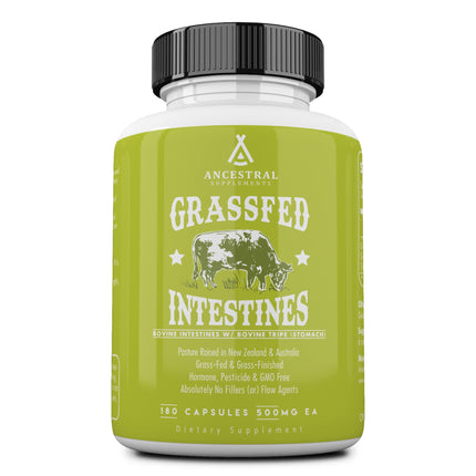 Ancestral Supplements Grass-Fed Beef Intestines (Tripe) 3000mg – Digestive Support, 180 Capsules