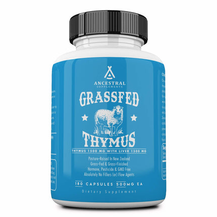 Ancestral Supplements Grass-Fed Ovine Thymus Glandular Extract + Beef Liver, 3000mg, 180 Capsules