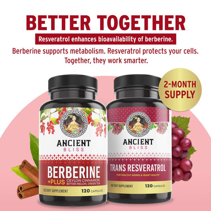 Ancient Bliss Berberine HCL 1200mg with Ceylon Cinnamon, Bitter Melon, and Green Tea Extract - 120 Capsules