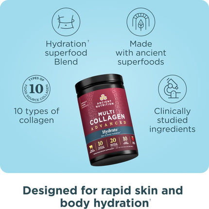 Ancient Nutrition Advanced Multi Collagen Hydrate – Mixed Berry, 30 Servings