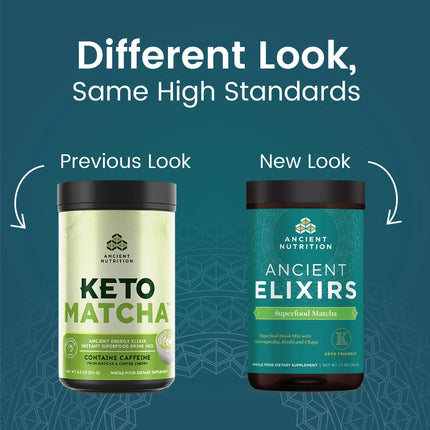 Ancient Elixirs Matcha with Ashwagandha — Superfood Matcha Energy Powder by Ancient Nutrition (20 Servings)