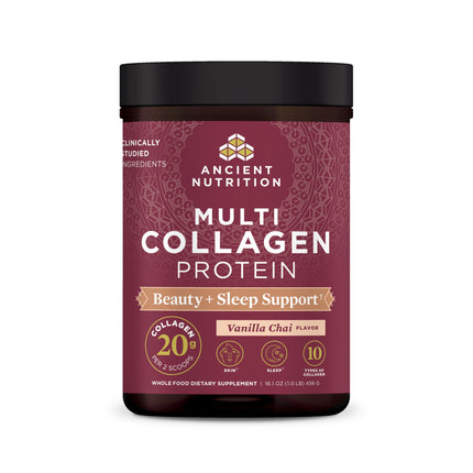 Ancient Nutrition Multi Collagen Beauty + Sleep Vanilla Chai – 16.1 oz