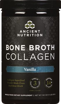 Ancient Nutrition Bone Broth Collagen Powder Vanilla – Multi-Collagen Peptides, 30 Servings