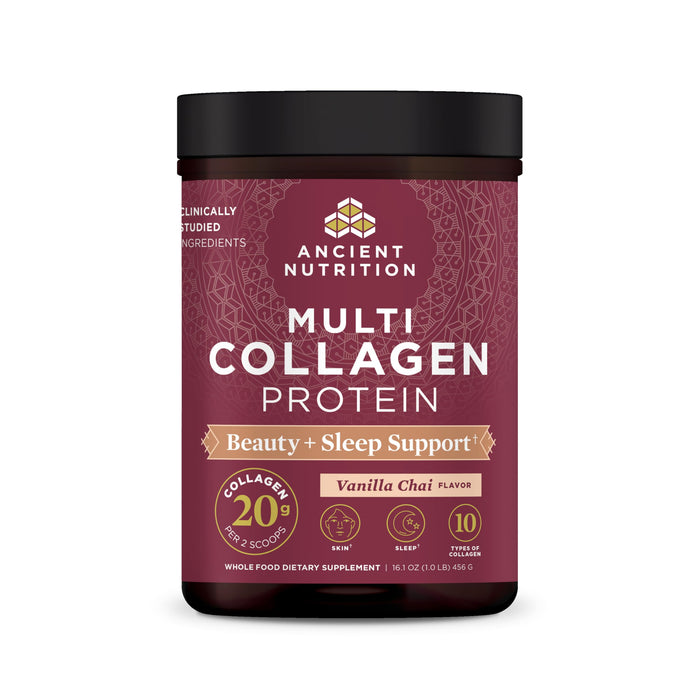 Ancient Nutrition Multi Collagen Beauty + Sleep Vanilla Chai – 16.1 oz