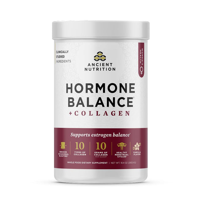 Ancient Nutrition Hormone Balance + Collagen Powder, Vanilla, 25 Servings | Hydrolyzed Collagen Peptides