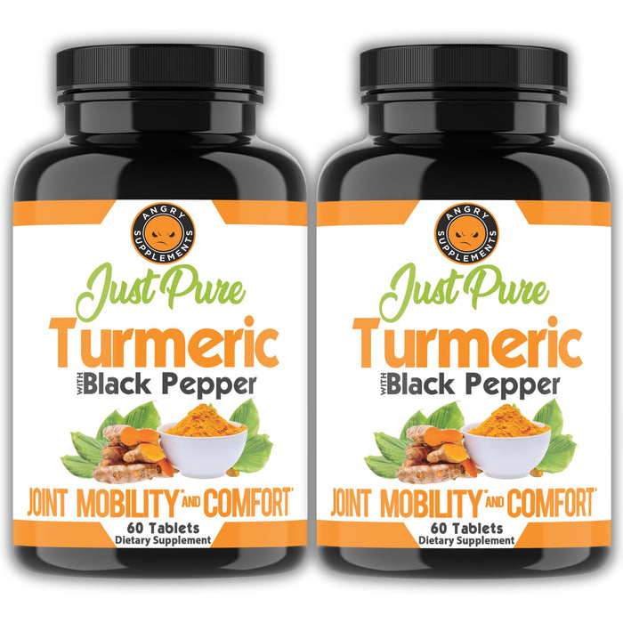 Angry Supplements Just Pure Turmeric Root with Black Pepper – 2-Pack, 4-Month Supply (120 Tablets)