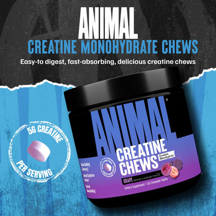 Animal Creatine Chews Tablets – Enhanced Creatine Monohydrate with AstraGin | Grape Flavor