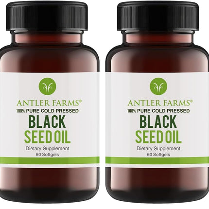 Antler Farms Black Seed Oil Softgel Capsules – 60 Softgels, 500mg, 2% Thymoquinone (Pack of 2)