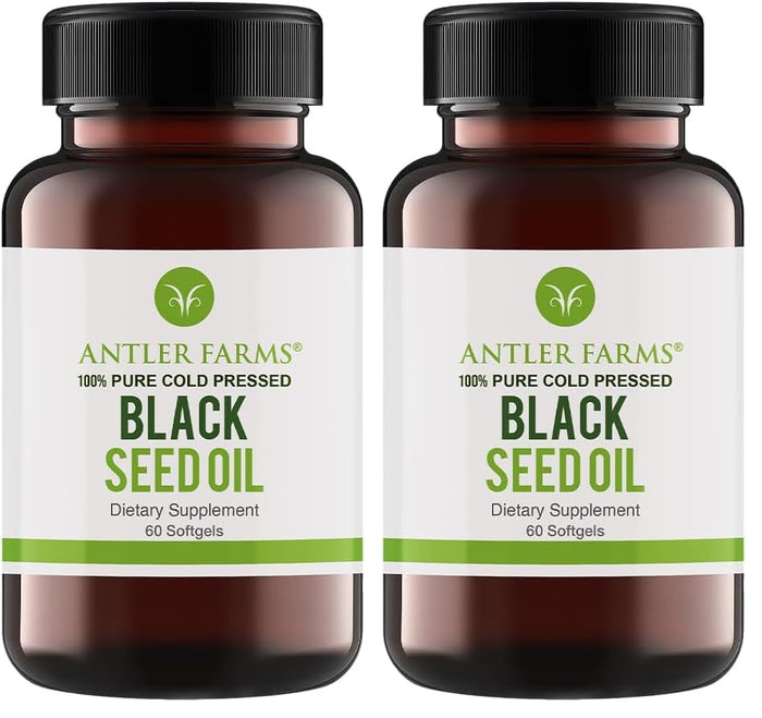 Antler Farms Black Seed Oil Softgel Capsules – 60 Softgels, 500mg, 2% Thymoquinone (Pack of 2)