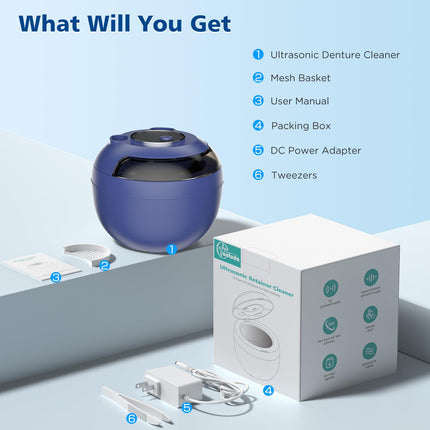 Aotuda 45kHz Ultrasonic Retainer Cleaner - 200ML Denture Cleaner, 4 Modes with Digital Timer (Navy Blue)
