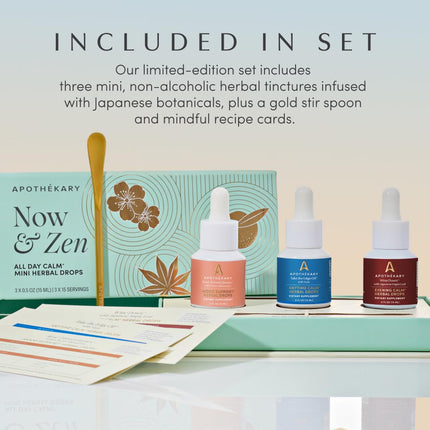 Apothékary Now & Zen Starter Set – 3 Mini Herbal Drops, Non-Alcoholic 15ml