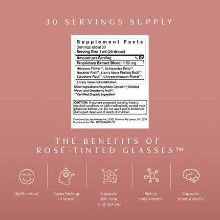 Apothékary Rosé-Tinted Glasses - Alcohol-Free Mood & Focus Drops, 30 Servings