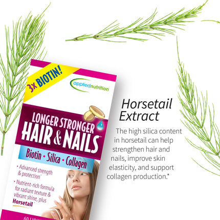 Applied Nutrition Longer Stronger Hair & Nails – 60 Liquid Soft-Gels per Bottle, Pack of 4, 120 Servings