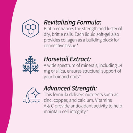 Applied Nutrition Longer Stronger Hair & Nails – 60 Liquid Soft-Gels per Bottle, Pack of 4, 120 Servings