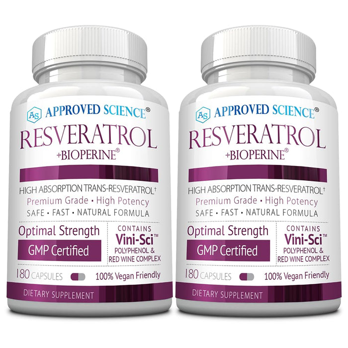 Approved Science Resveratrol - 1000 mg Trans-Resveratrol + Bioperine - 380 Vegan Capsules (2 Bottles)