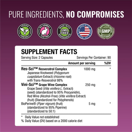 Approved Science Resveratrol - 1000 mg Trans-Resveratrol + Bioperine - 380 Vegan Capsules (2 Bottles)