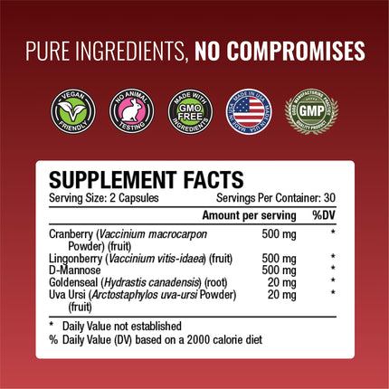 Uritrac UTI Support by Approved Science – Cranberry, D-Mannose, Lingonberry (Vegan) – 60 Capsules x3
