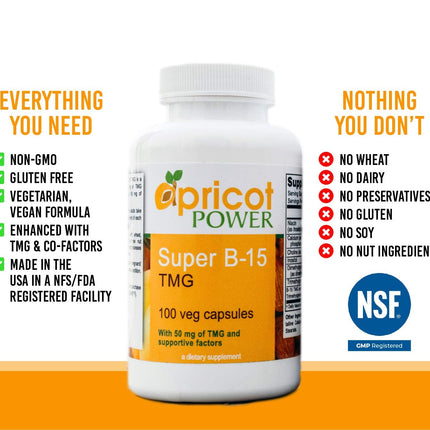 Apricot Power Super B-15 Pangamic Acid – Non-Toxic B-15, 100 Veg Caps