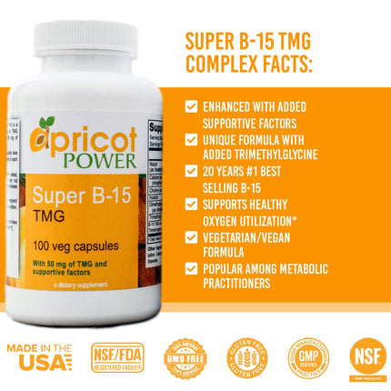 Apricot Power Super B-15 Pangamic Acid – Non-Toxic B-15, 100 Veg Caps