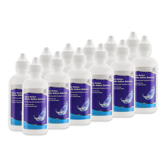 Aqua Naina Plus Sterile Saline – Preservative-Free Rinse for Soft, RGP & Scleral Lenses | Travel Pack 12 x 1 fl oz