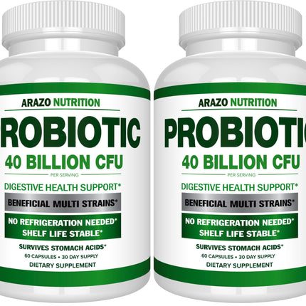 Arazo Nutrition Probiotic 40B CFU - Time-Release & Shelf-Stable (2 Pack)