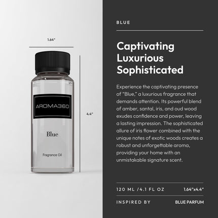 Aroma360 Blue Diffuser Oil Blend | Luxury Reed Diffuser Aromatherapy | Blue Cedar, Lavender & Eucalyptus | 4.1 fl oz (120 mL)