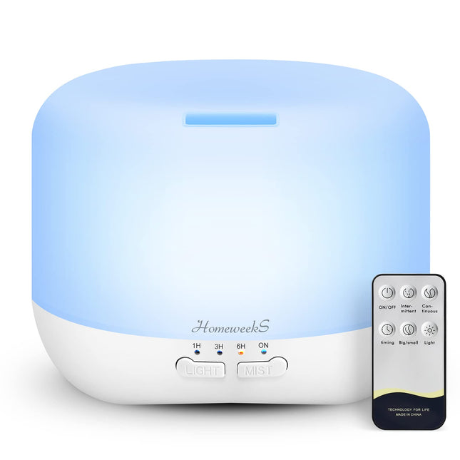 Aromatherapy Diffuser 500ml White – Adjustable Cool Mist & Auto-Off Humidifier for Large Rooms