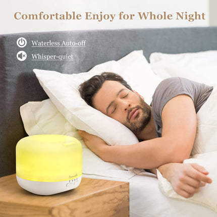 Aromatherapy Diffuser 500ml White – Adjustable Cool Mist & Auto-Off Humidifier for Large Rooms
