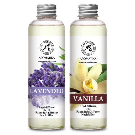 AROMATIKA Lavender & Vanille Reed Diffuser Refills – 2 x 6.8 fl oz | Fresh, Long-Lasting Home & Office Fragrance