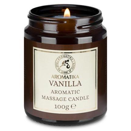 AROMATIKA Scented Massage Candle Vanilla – Relaxing 3.5oz Soy Candle with Coconut & Almond Oils