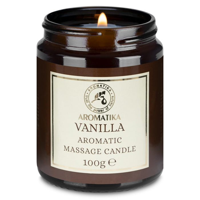 AROMATIKA Scented Massage Candle Vanilla – Relaxing 3.5oz Soy Candle with Coconut & Almond Oils