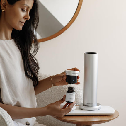 AroMini BT Plus Scent Diffuser by AromaTech — Bluetooth Nebulizing Diffuser (Silver)