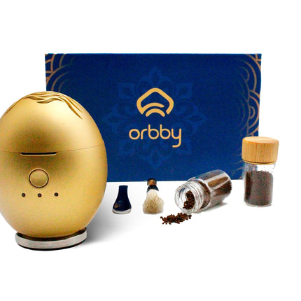 Orbby Scent Diffuser Starter Kit by Artronic — Flameless, Portable Desk Diffuser with Pellets (Gold)