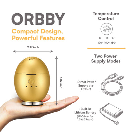 Orbby Scent Diffuser Starter Kit by Artronic — Flameless, Portable Desk Diffuser with Pellets (Gold)