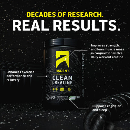 Ascent Clean Creatine Monohydrate Powder – 5G Per Serving, Creapure, Unflavored, 100 Servings