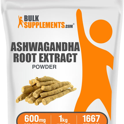 BulkSupplements Ashwagandha Root Extract Powder – 600 mg per Serving, 1 kg, Vegan & Gluten Free